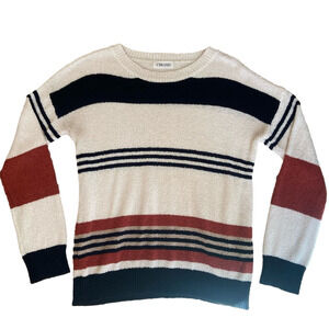 Soft Striped Crewneck Sweater - Black, White, and Rust